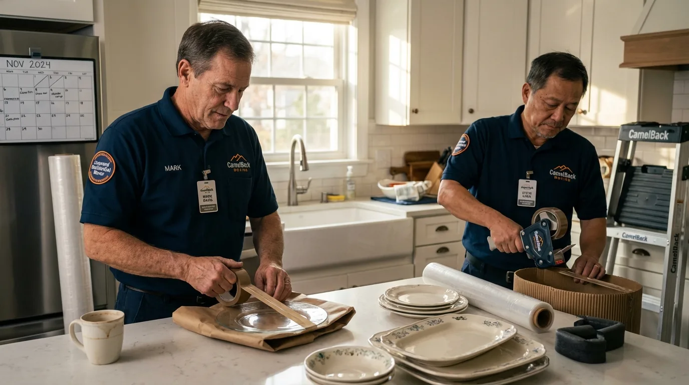 Professional crew packing kitchen dishware in Somerville, NJ