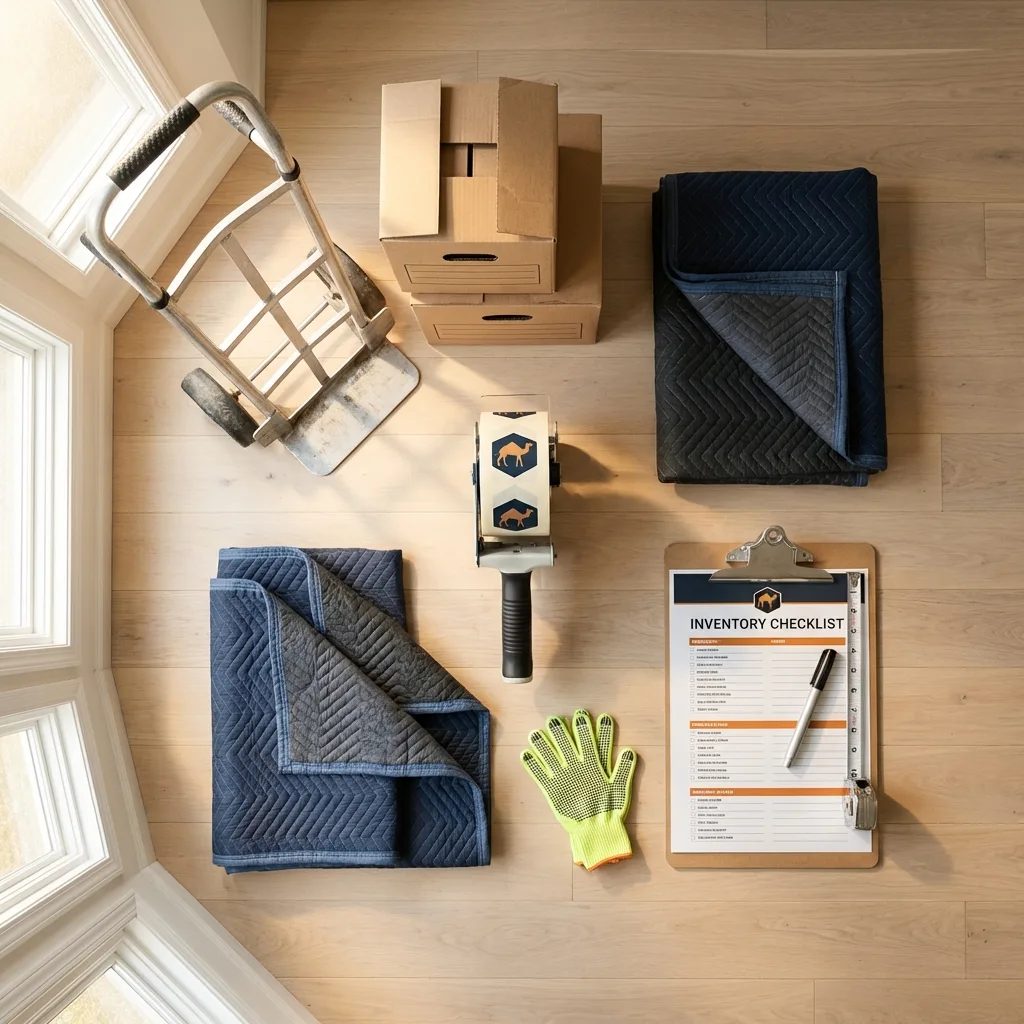 Professional moving supplies and packing materials layout for Somerville residential relocations